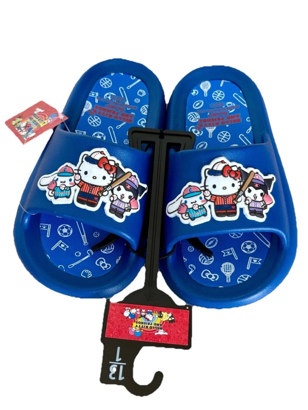 HELLO KITTY &FRIENDS MLB BASEBALL Unisex BLUE Comfort Slide Sandal KIDS 13-1 NWT